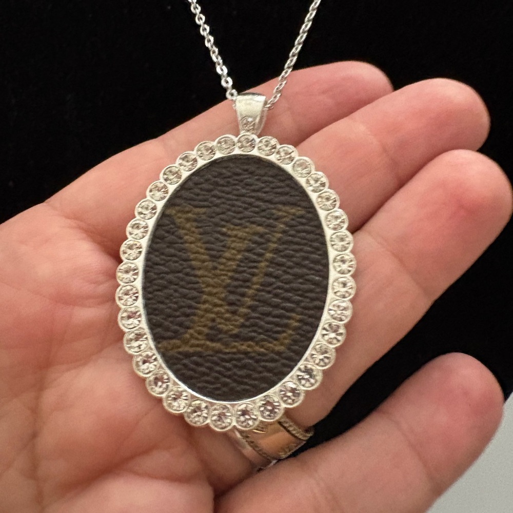 New upcycled Louis Vuitton Brown and Silver tone Pendant Necklace - Picture 3 of 4